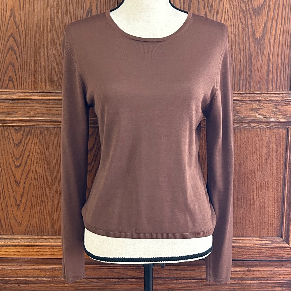 August Silk Blend Crew Neck Long Sleeve Pullover Sweater Rusty-Brown Medium
